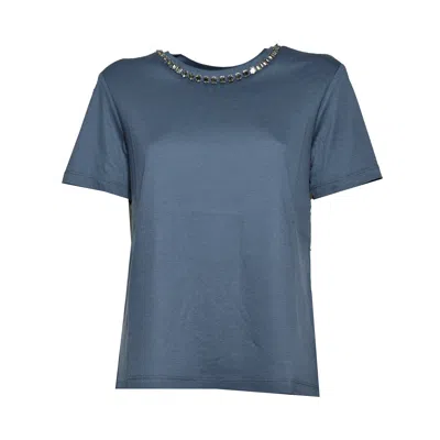 S Max Mara Bingo Embellished Cotton-blend T-shirt In Blue