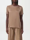 S Max Mara Crew Neck Plain Satin T-shirt In Braun