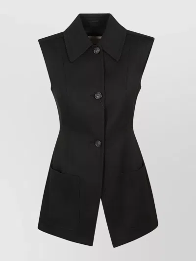 S Max Mara Tailored Sleeveless Jacket Front Pockets In Black