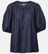 S Max Mara Talia Embellished Cotton Chambray Top