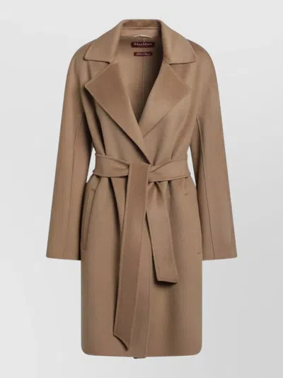 S Max Mara Tenore Belted Long Jacket Notch Lapel In Brown