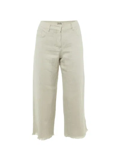 Pre-owned 's Max Mara Textured Frayed-hem Trousers In Neutrals