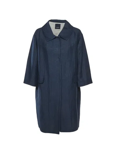 Pre-owned 's Max Mara Textured Three-quarter Sleeve Coat In Blue