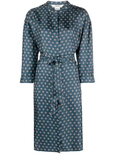 S Max Mara Timetwill Geometric-pattern Silk Kaftan Dress In Blue