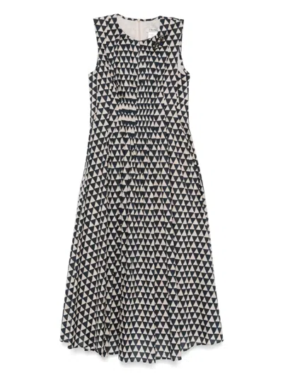 S Max Mara Falten-midikleid Mit Triangel-print In Black