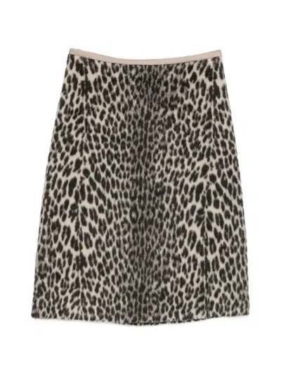 S Max Mara Trionfo Leopard-print Midi Skirt In White