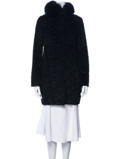 Pre-owned S Max Mara Tweed Pattern Faux Fur Coat In Black