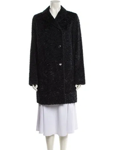 Pre-owned S Max Mara Tweed Pattern Faux Fur Coat In Black
