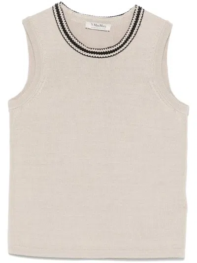 's Max Mara S Max Mara Udine Raw Knit Vest With Black Collar In Neutrals