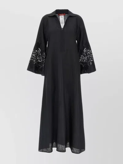 S Max Mara Unique Sleeve Dress With V-neckline And Embroidery In Black