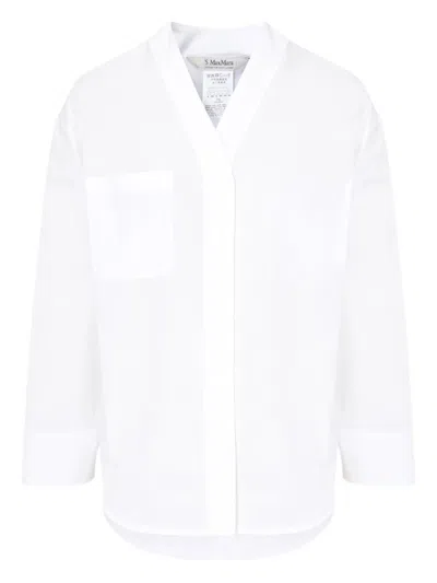 S Max Mara V-neck Pocket Shirt In White