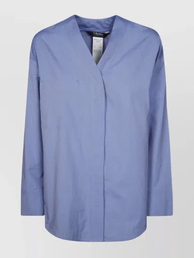 S Max Mara V-neckline Chest Pocket Long Sleeves Top In Blue