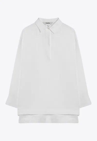 S Max Mara White Polo Shirt In Linen Canvas