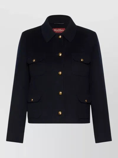 S Max Mara Venere Long Coat Front Flap Pockets In Black