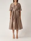S Max Mara Waist Belt Midi Pleated V-neck Dress In Bronzo