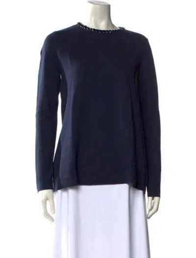 Pre-owned 's Max Mara Virgin Wool Bateau Neckline Top In Blue