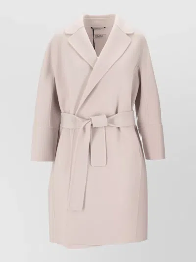 S Max Mara Virgin Wool Belted Coat Notched Lapels In Pink