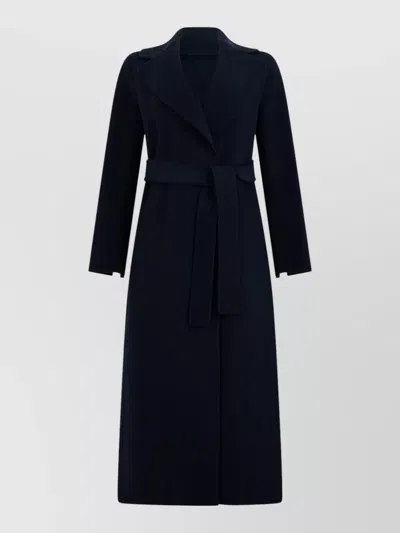 S Max Mara Virgin Wool Belted Long Coat In Black