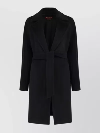S Max Mara Virgin Wool Belted Single Breasted Coat In Black