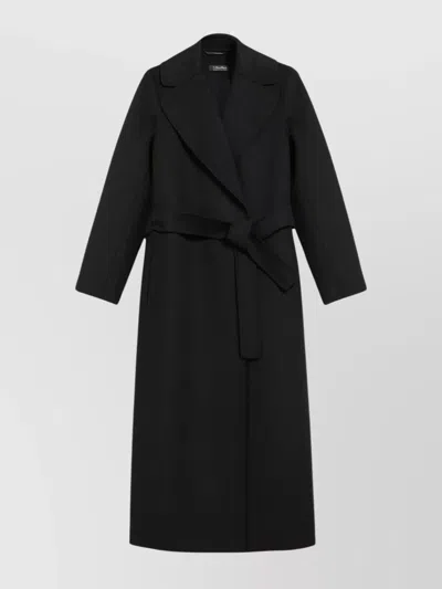 S Max Mara Virgin Wool Belted Single Breasted Coat In Black