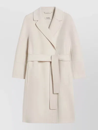 S Max Mara Virgin Wool Belted Single Breasted Coat In White