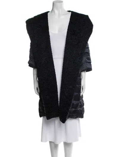 Pre-owned S Max Mara Virgin Wool Faux Fur Coat In Black/blue