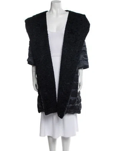 Pre-owned S Max Mara Virgin Wool Faux Fur Coat In Black/blue