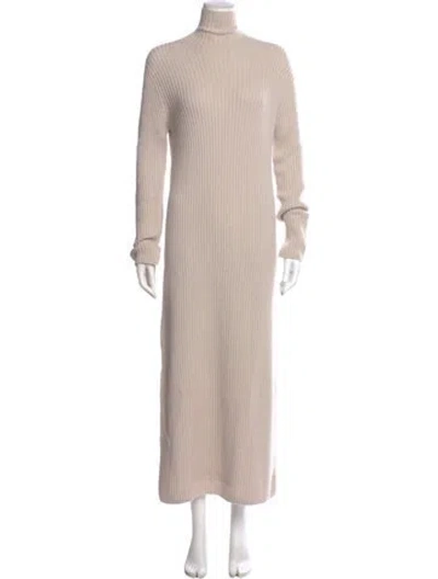 Pre-owned 's Max Mara Virgin Wool Long Dress W/ Tags In Neutrals