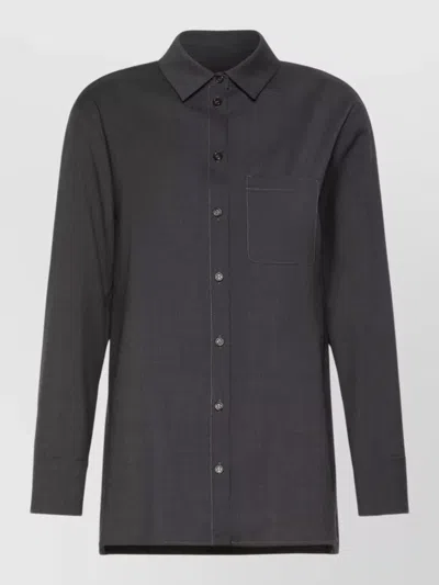 S Max Mara Virgin Wool Long-sleeve Shirt In Gray
