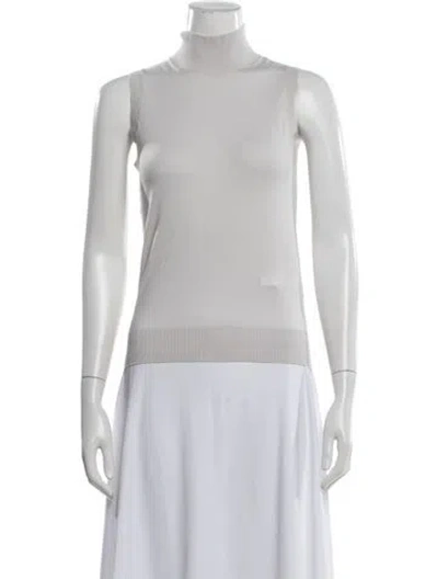 Pre-owned S Max Mara Virgin Wool Mock Neck Top W/ Tags In White