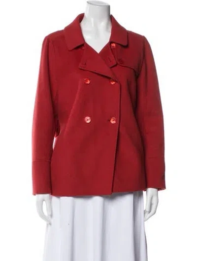 Pre-owned S Max Mara Virgin Wool Peacoat In Red