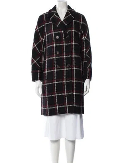 Pre-owned S Max Mara Virgin Wool Plaid Print Coat In Black
