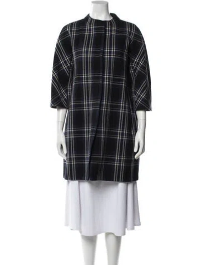 Pre-owned S Max Mara Virgin Wool Plaid Print Coat In Blue