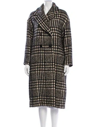 Pre-owned S Max Mara Virgin Wool Plaid Print Coat In Brown