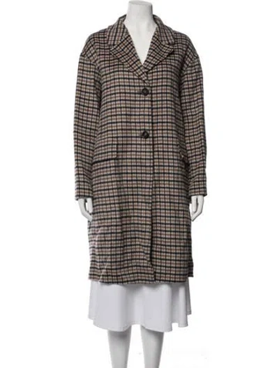 Pre-owned S Max Mara Virgin Wool Plaid Print Coat W/ Tags In Brown
