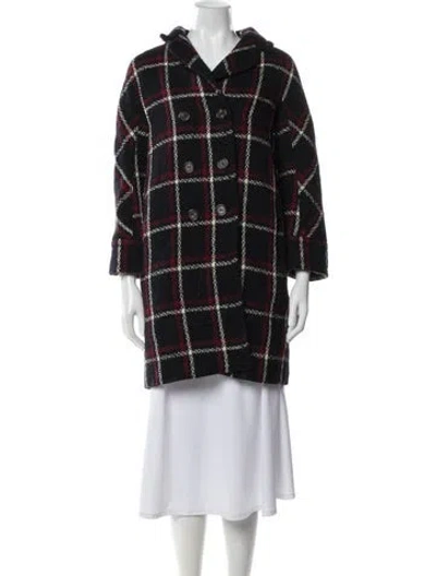 Pre-owned S Max Mara Virgin Wool Plaid Print Peacoat In Black
