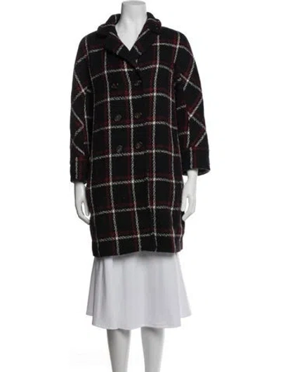Pre-owned S Max Mara Virgin Wool Plaid Print Peacoat In Black