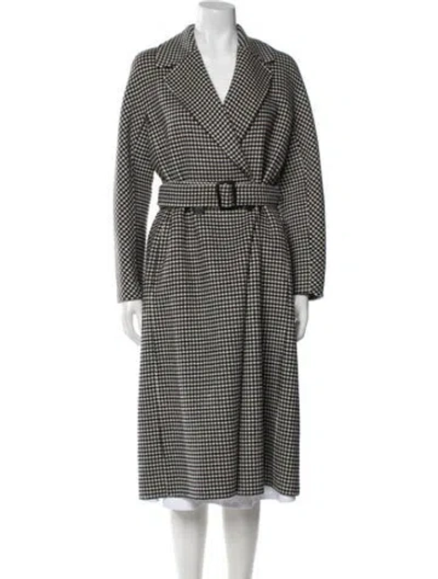 Pre-owned S Max Mara Virgin Wool Plaid Print Trench Coat In Black