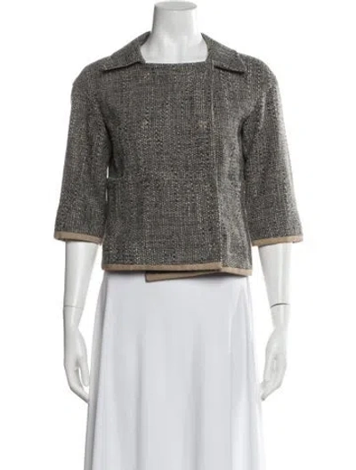 Pre-owned 's Max Mara Virgin Wool Tweed Pattern Evening Jacket In Grey
