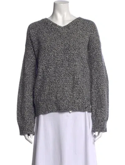 Pre-owned S Max Mara Virgin Wool V-neck Sweater In Blue