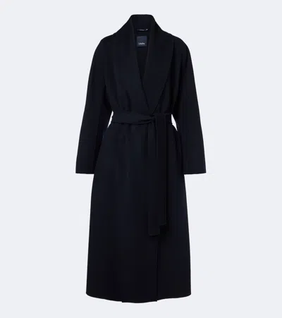 S Max Mara Virgin Wool Wrap Coat In Blue