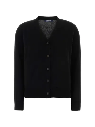 S Max Mara Wool Ribes Cardigan V Neck Long Sleeves In Black