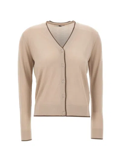S Max Mara V-neck Contrast-trim Cardigan In Neutral