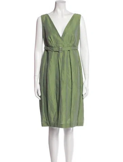 Pre-owned S Max Mara V-neck Knee-length Dress In Green