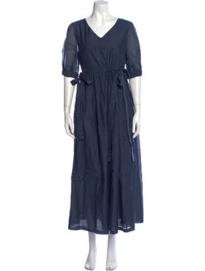 Pre-owned S Max Mara V-neck Long Dress In Blue