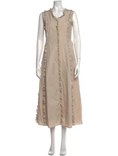 Pre-owned S Max Mara V-neck Long Dress In Neutrals