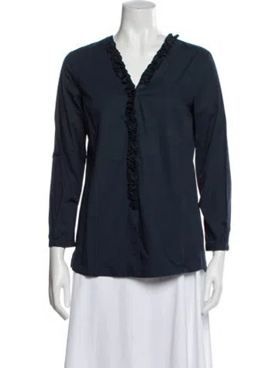 Pre-owned 's Max Mara V-neck Long Sleeve Blouse In Blue