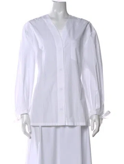 Pre-owned 's Max Mara V-neck Long Sleeve Button-up Top In White