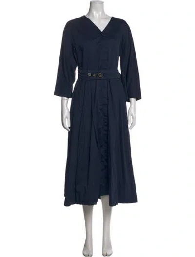 Pre-owned S Max Mara V-neck Midi Length Dress In Blue