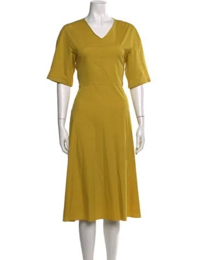 Pre-owned S Max Mara V-neck Midi Length Dress In Green